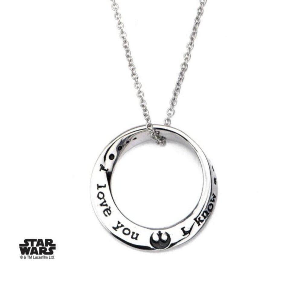 Star Wars™ "I love you. I know" Laser Etched Stainless Steel Mobius Necklace 18" - Picture 6 of 6